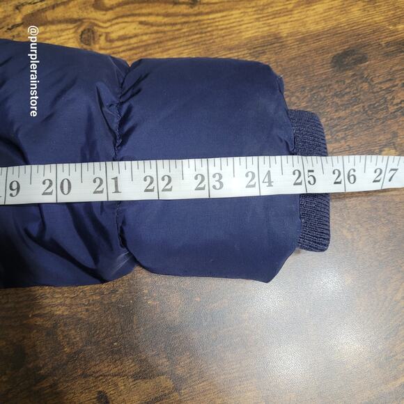 GAP Kids Down Puffer Coat M Faux Fur Trim Hood Navy Outdoor Winter Sledding - Picture 12 of 13